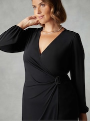 Live Unlimited Black Curve Jersey Buckle Trim Wrap Midi Dress - Image 3 of 4
