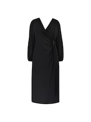 Live Unlimited Black Curve Jersey Buckle Trim Wrap Midi Dress - Image 4 of 4