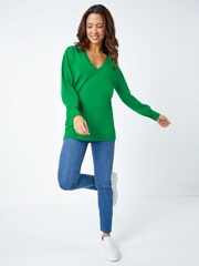 Roman Green V-Neck Long Sleeve Jumper - Image 3 of 5