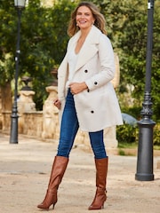 Sosandar Cream Faux Fur Shearling Double Breasted Coat - Image 1 of 5
