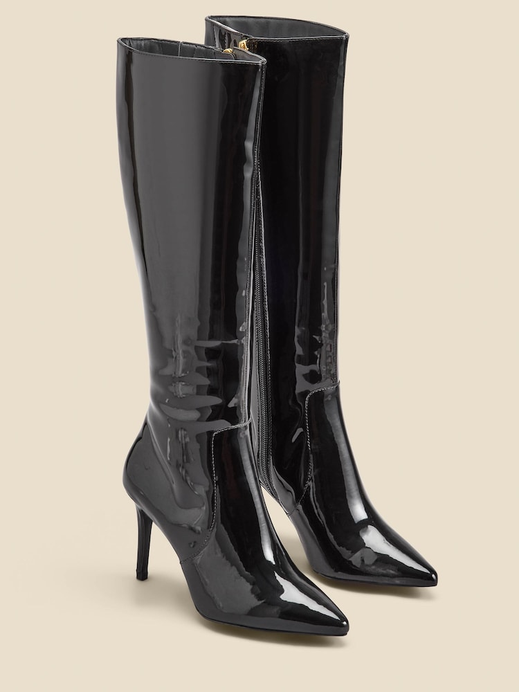 Sosandar Black Patent Leather Stiletto Knee High Boots - Image 1 of 3