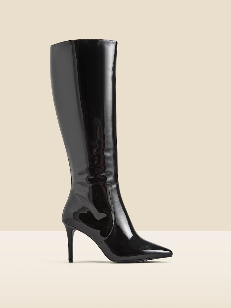 Sosandar Black Patent Leather Stiletto Knee High Boots - Image 2 of 3