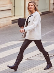 Sosandar Black Leather Flat Knee High Boots With Metal Trim - Image 2 of 5