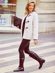 Sosandar Black Leather Flat Knee High Boots With Metal Trim - Image 3 of 5