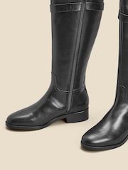 Sosandar Black Leather Flat Knee High Boots With Metal Trim - Image 5 of 5