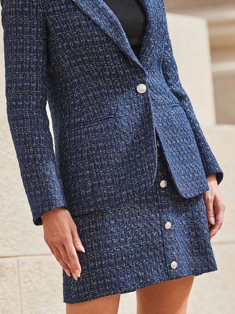 Sosandar Blue Boucle Single Breasted Blazer - Image 5 of 5