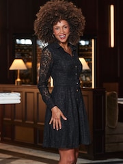 Sosandar Black Lace Shirt Dress - Image 4 of 5