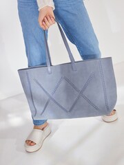 Niebieski - Oversized Leather Shopper Bag - Image 3 of 8