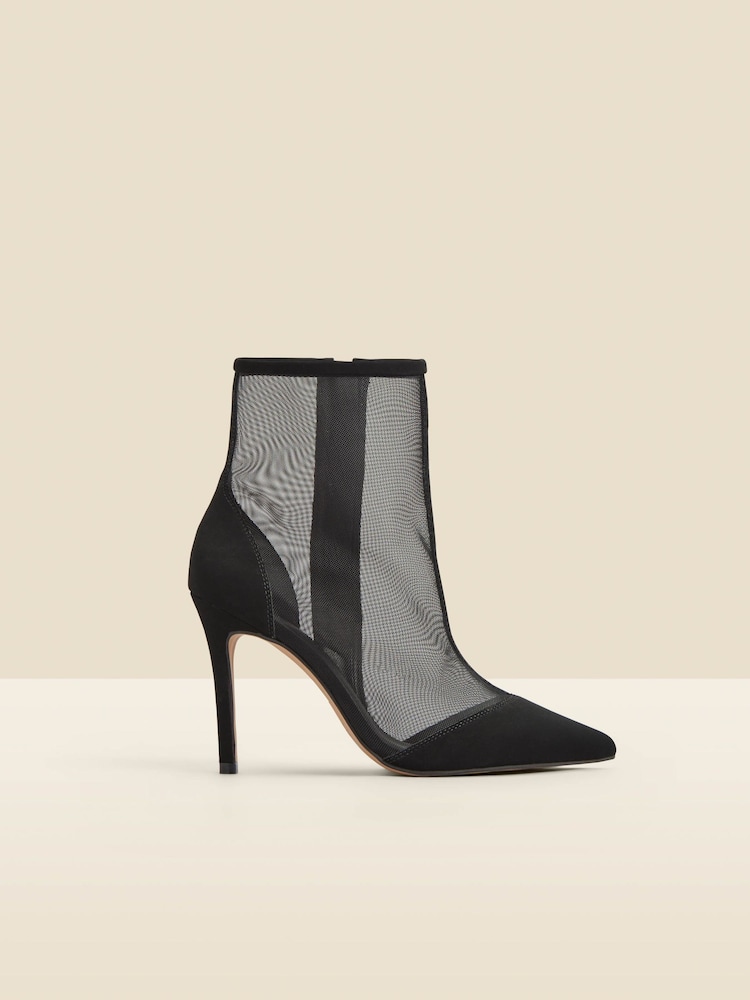 Sosandar Black Suede Stiletto With Mesh Panel Ankle Boots - Image 1 of 4