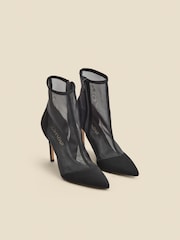 Sosandar Black Suede Stiletto With Mesh Panel Ankle Boots - Image 2 of 4
