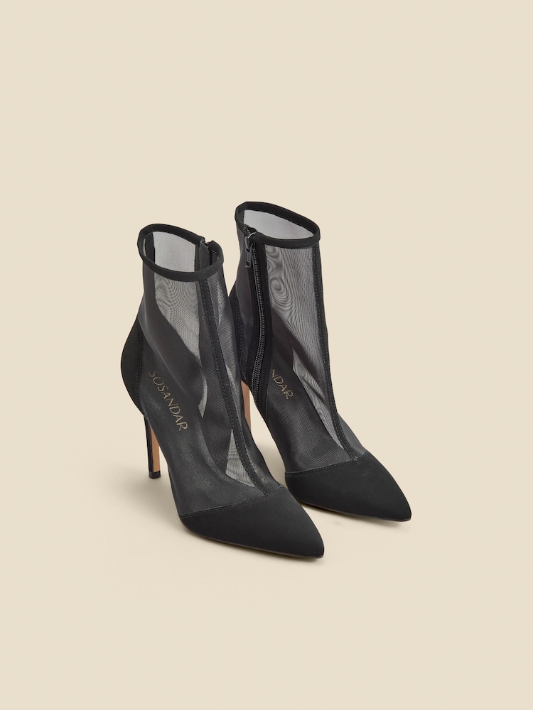 Sosandar Black Suede Stiletto With Mesh Panel Ankle Boots - Image 2 of 4