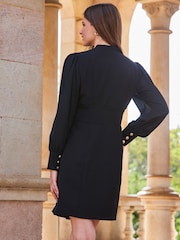 Sosandar Black Faux Fur Wrap Mesh Sleeve Dress - Image 2 of 4