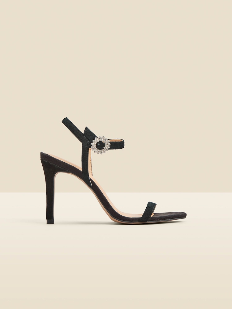 Sosandar Black Diamante And Suede Buckle Square Toe Sandals - Image 2 of 5