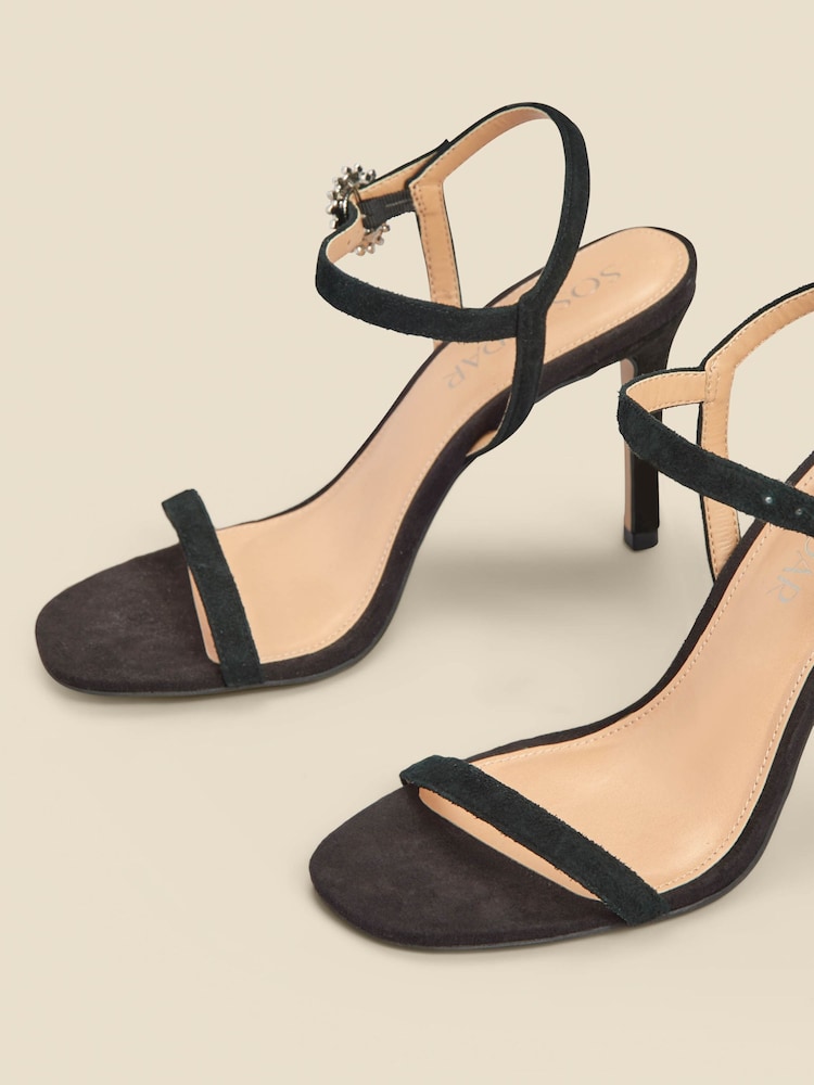 Sosandar Black Diamante And Suede Buckle Square Toe Sandals - Image 5 of 5 Sosandar Black Diamante And Suede Buckle Square Toe Sandals - Image 5 of 5