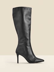 Sosandar Black Leather Stiletto Heel Knee High Boots - Image 2 of 5