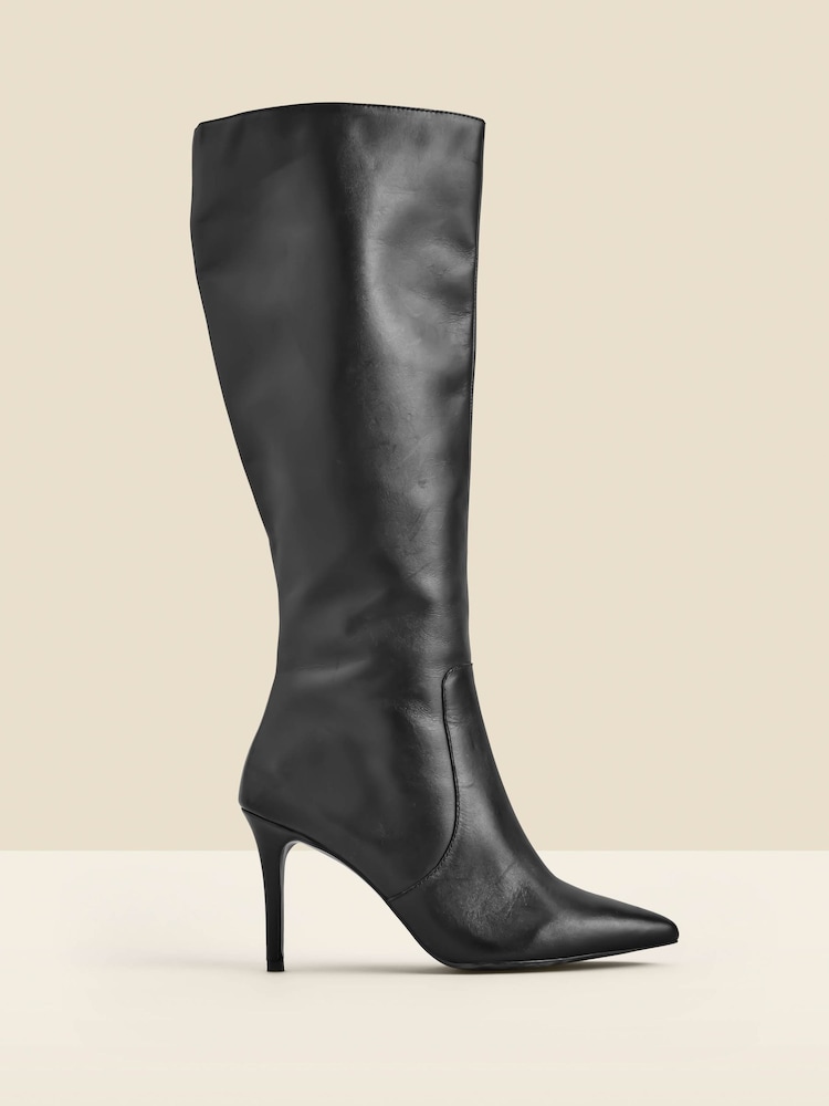 Sosandar Black Leather Stiletto Heel Knee High Boots - Image 2 of 5