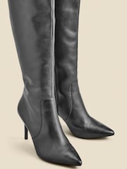 Sosandar Black Leather Stiletto Heel Knee High Boots - Image 3 of 5