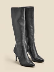 Sosandar Black Leather Stiletto Heel Knee High Boots - Image 4 of 5