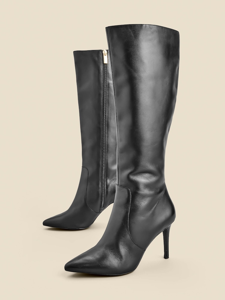 Sosandar Black Leather Stiletto Heel Knee High Boots - Image 5 of 5