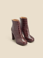 Sosandar Brown Croc Effect Leather Block Heel Platform Ankle Boots - Image 2 of 4