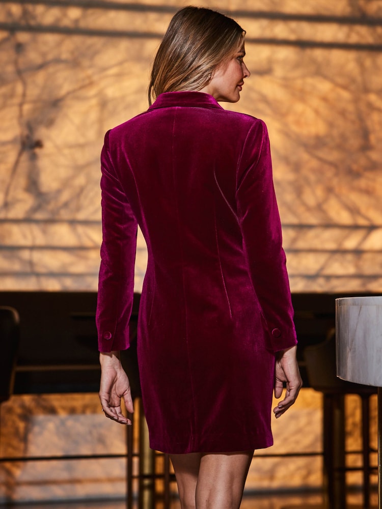 Sosandar Pink Velvet Blazer Dress - Image 2 of 5