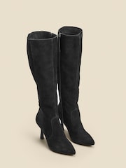 Sosandar Black Suede Flared Heels Knee High Boots - Image 3 of 5