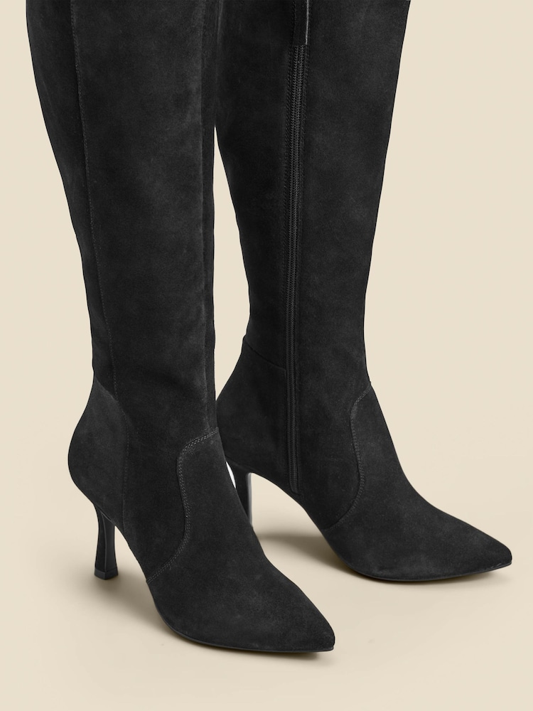 Sosandar Black Suede Flared Heels Knee High Boots - Image 5 of 5