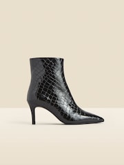 Sosandar Black Croc Effect Leather Mid Heel Ankle Boots - Image 1 of 5