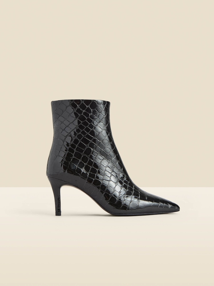 Sosandar Black Croc Effect Leather Mid Heel Ankle Boots - Image 1 of 5