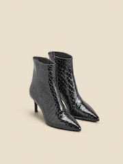 Sosandar Black Croc Effect Leather Mid Heel Ankle Boots - Image 2 of 5