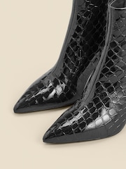 Sosandar Black Croc Effect Leather Mid Heel Ankle Boots - Image 4 of 5