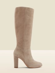 Sosandar Cream Suede Zip Knee High Boots - Image 1 of 4
