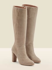 Sosandar Cream Suede Zip Knee High Boots - Image 2 of 4