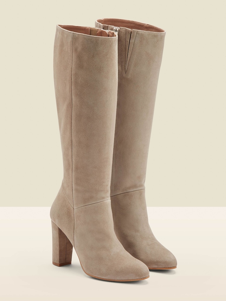 Sosandar Cream Suede Zip Knee High Boots - Image 2 of 4