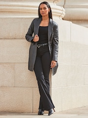 Sosandar Black Leather Double Breasted Pocket Front Coat - Image 3 of 4