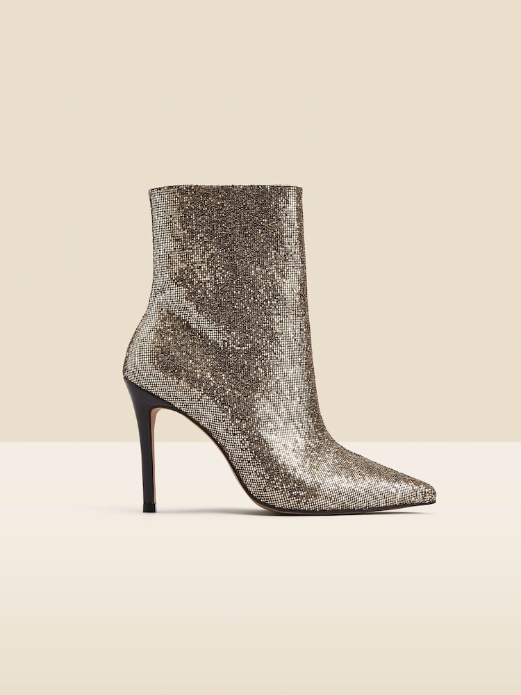 Sosandar Gold Glitter Pointed Toe Ankle Boots - Image 3 of 3