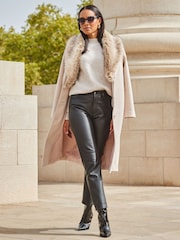 Sosandar Brown Longline Faux Fur Shawl Collar Coat - Image 1 of 5
