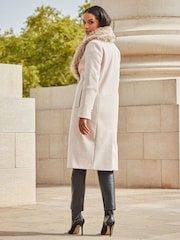 Sosandar Brown Longline Faux Fur Shawl Collar Coat - Image 2 of 5