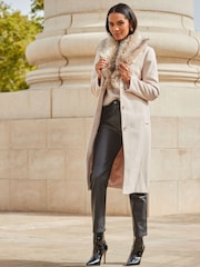 Sosandar Brown Longline Faux Fur Shawl Collar Coat - Image 4 of 5