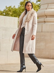 Sosandar Brown Longline Faux Fur Shawl Collar Coat - Image 5 of 5