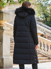 Sosandar Black Longline Padded Coat With Faux Fur Hoodie - Image 4 of 5