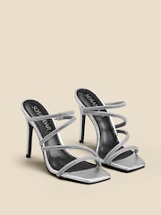 Sosandar Silver Diamante Leather Multi Strap Square Toe Sandals - Image 3 of 5