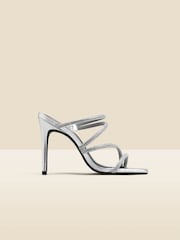 Sosandar Silver Diamante Leather Multi Strap Square Toe Sandals - Image 4 of 5