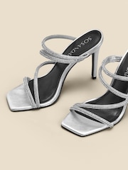 Sosandar Silver Diamante Leather Multi Strap Square Toe Sandals - Image 5 of 5