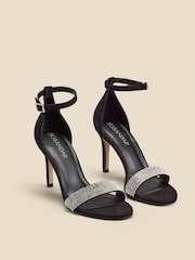 Sosandar Black Suede Diamante Strap Barely There High Heel Sandals - Image 3 of 5