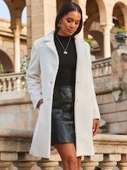 Sosandar White Borg Button Front Coat - Image 5 of 5
