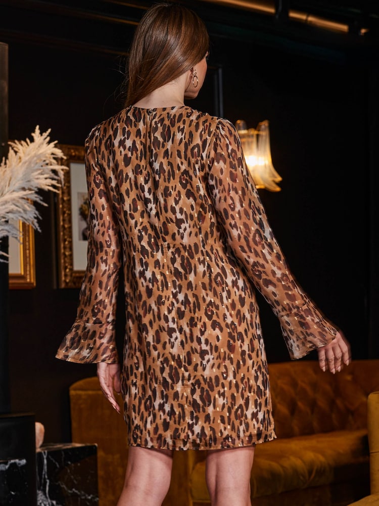 Sosandar Brown Leopard Print Chain Detail Shift Dress - Image 2 of 5