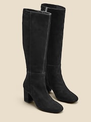 Sosandar Black Stretch Suede Low Block Heel Knee High Boots - Image 2 of 3