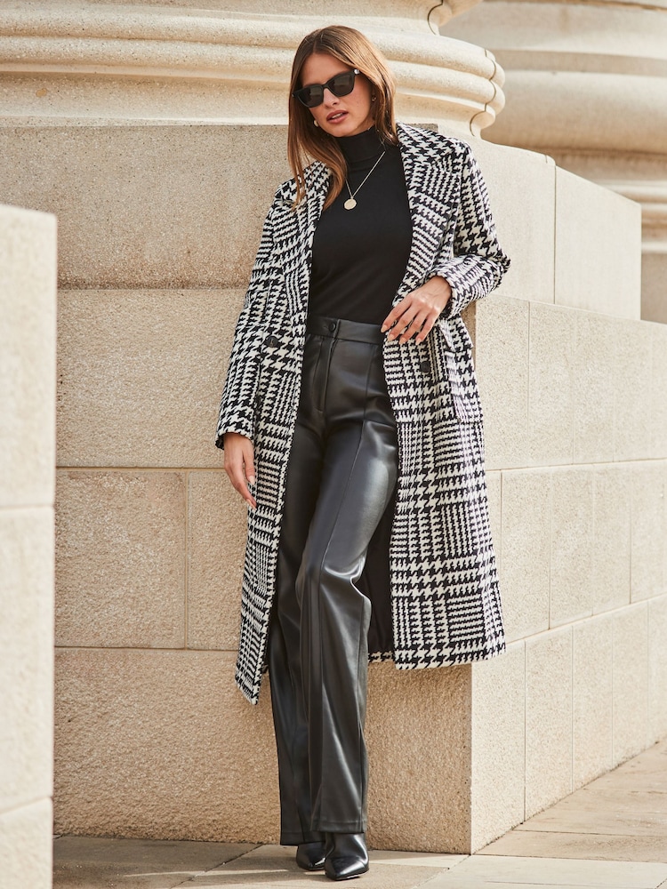Sosandar Black Dogtooth Longline Coat - Image 1 of 5