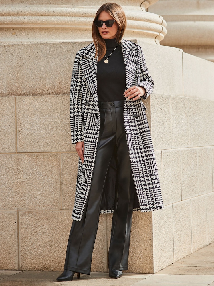 Sosandar Black Dogtooth Longline Coat - Image 5 of 5